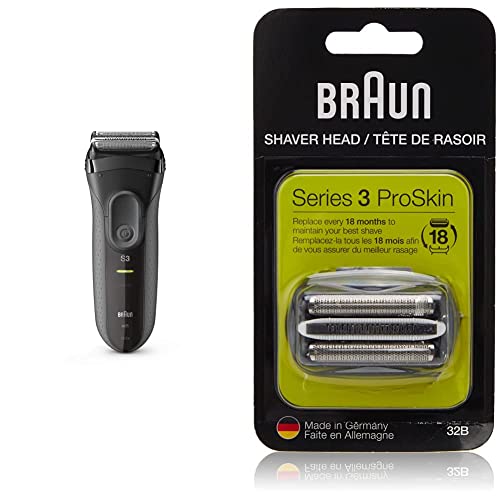 Braun Electric Razor for Men Foil Shaver, Rechargeable, Black, 4 Piece Set with Series 3 32B Foil & Cutter Replacement Head