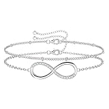 MILACOLATO 925 Sterling Silver Clasp Chain Bracelets 14K White Gold Plated Infinity Women Link Bracelet Adjustable Layered Satellite Beads Bracelets for Women Girls