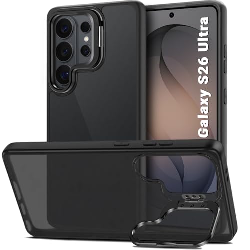 Image of TheGiftKart for Samsung S26 Ultra Case | Shockproof Hard Back Cover | Built-in Stand | Hybrid Shockproof Galaxy S26 Ultra Back Cover Case (PC & TPU, Matte Frosted Back, Translucent Black)