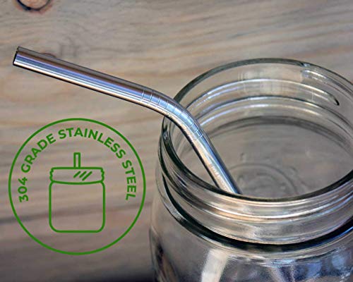 Combo Pack Thin Bent Stainless Steel Straws For Mason Jars (6 Pack + Cleaning Brush + Cloth Bag) #TOP2