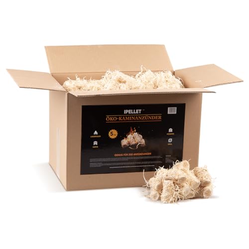 iPELLET 5 kg Öko-Kaminanzünder, Grillanzünder, Ofenanzünder, Anzündwolle aus Holzwolle Bio-Anzündwolle, ökologische Wachsanzünder für Kamin, Ofen, Grill & Feuerstelle