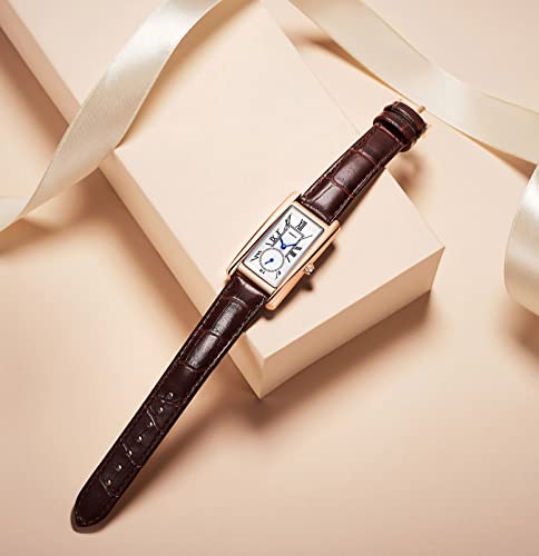 Quartz Watch for Women, Lady Stylish Square Dress Watch with Leather Strap and Sapphire Crown