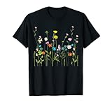 La camiseta de flores silvestres de arte floral vintage cuenta con varios diseños de flores silvestres amarillo, rojo, rosa, blanco para hacer una camiseta divertida.