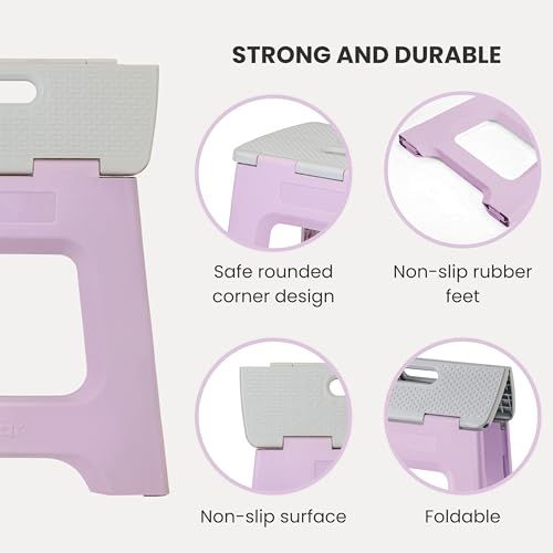 Image of Vigar Compact Folding Step Stool, 12-1 /2 in, Purple | 12-1 /2 in Foldable Stool, Lightweight Portable Design, Handle, Non Slip Surface, Space-Saving, Supports up to 330 lb