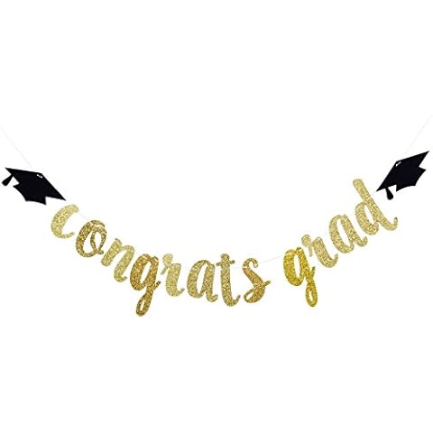 Qttier Congrats Grad Gold Glitter Banner-Graduate Party Decorations Cover