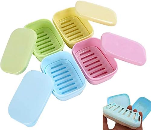 PUTING 4pcs Removable Soap Drainers Plastic Soap Holder Portable Container Soap Saver Box Soap Case Soap Dish with Cover for Bathroom Shower Home Outdoor Camping Travel Set of 4