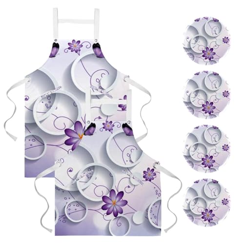Tablier de cuisine pour pâtisserie et restaurant avec imprimé floral violet