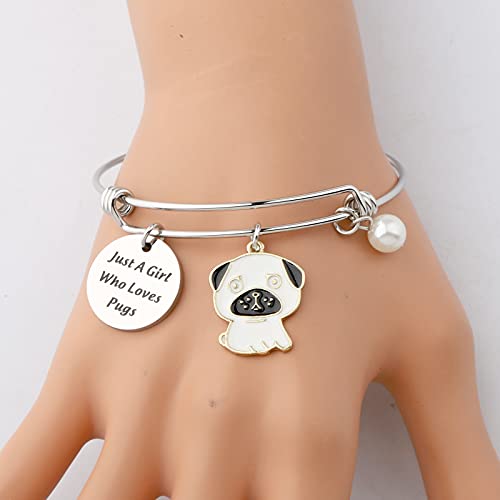WSNANG Pugs Dog Bangle Jewelry Just A Who Loves Pugs Bracelet Pug Mom Gift Dog Lover Gift 6