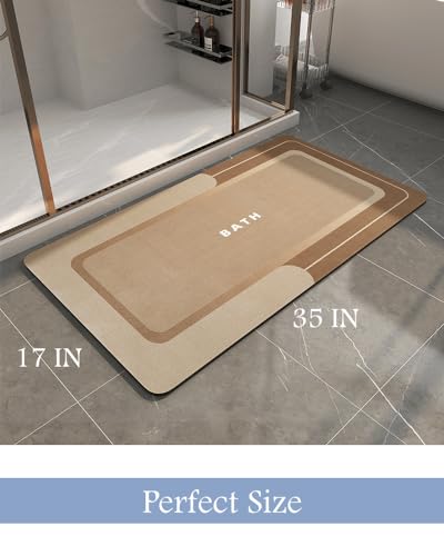 Image of MontVoo-Bath Mat-Bath Mat Rug Non Slip Super Absorbent Stain Resistant Quick Dry Thin Bathroom Rug-Bath Mats for Bathroom Floor Bathtub Vanity-Bathmat Bath Rug Easy Care 17 inchx35 inch Brown