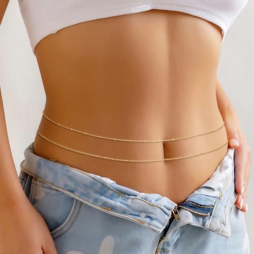 14K Gold Plated Waist Chain for Women, 2Pcs Adjustable Pearl Beads Body Chain, Sexy Layered Summer Beach Bikini Belly Jewelry Accessories4
