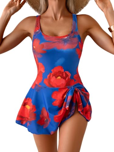 Image of Eomenie One Piece Swimdress Swimsuits for Women Tummy Control Swim Dresses Skirt Bathing Suit