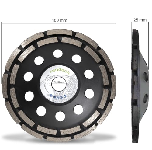 Profi Diamant Schleiftopf 180 mm für Beton, Stein, Fliesenkleber uvm. - Beton Schleifscheibe 180mm für Winkelschleifer | rendech® Markenqualität