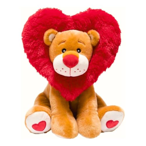 Cuddle Barn - Lionheart | Animated Valentine's Red Lion Stuffed Heart-Shaped Animal Plush Toy, Dances and Lights Up to Come and Get Your Love, 12 Inches
