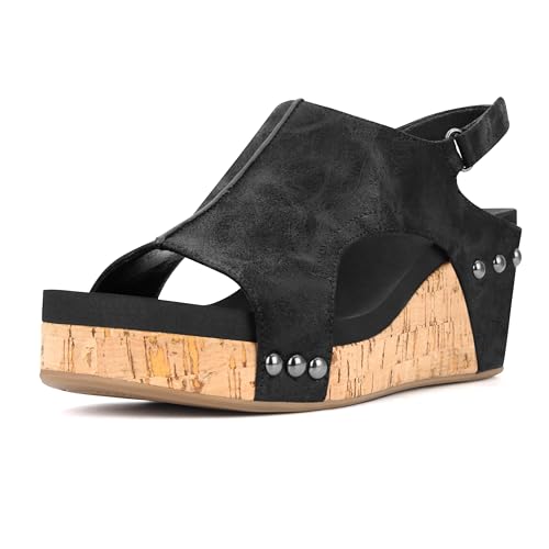 Image of PARTY Women's Wedge Sandals With Buckle Ankle Strap for Dressy Summer