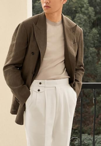 Mens Cotton Linen Suit Jacket Blazer Vintage Lightweight Casual Blazer Double Breasted2