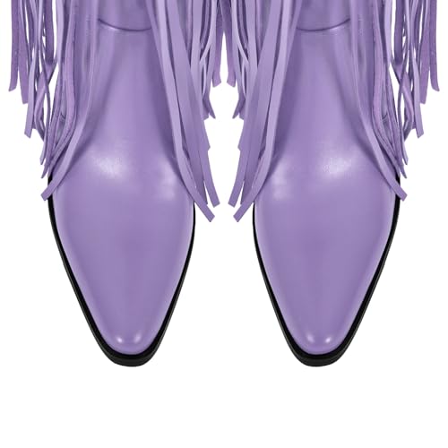 Image of richealnini Western Thigh High Cowboy Boots with Fringe Over Knee Wide Calf Cowgirl Boots
