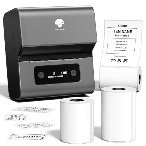 Phomemo M221 Etikettendrucker mit 3 Etikettenrollen - Thermo Bluetooth Etikettendrucker Beschriftungsgerät Labledrucker,für Barcode,Einzelhandel,Büro,kleine Unternehmen,für Android & iOS & PC- Grau