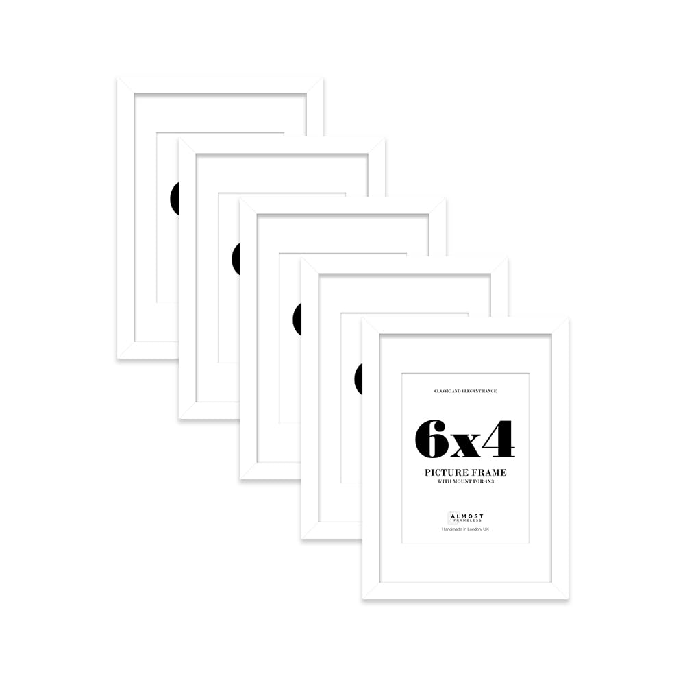 White Picture Frame 6x4 With 4x3 Mount for Photos - Wall & Table Display, Landscape or Portrait, 5 Pack