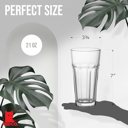 Red Co. Set of 4 Clear Glass 22 Fl Oz Drinking Highball Tumblers for Water, Juice, Beer, Cocktails