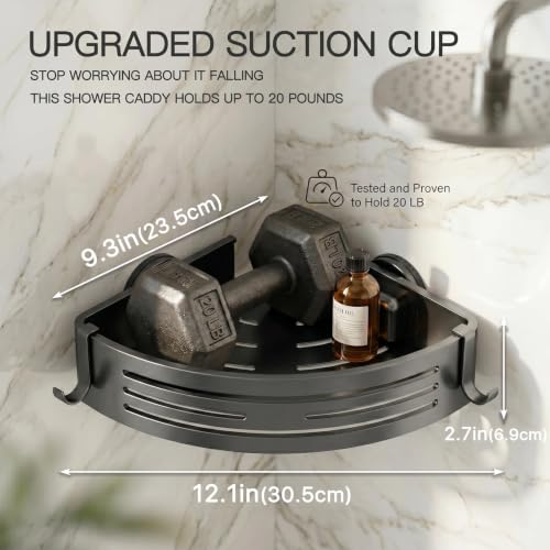 2-PCS-Corner-Shower-Caddy-Suction-Cup-Rustproof-Aluminum-Shower-Shelves-with-Hooks-No-Drilling-Upgrade-Bionic-Suction-Cup-Shower-Organizer-Removable-Bathroom-Storage-Corner-ShelfGrey