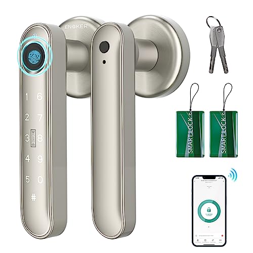 ENOKER Smart Fingerprint Door Lock - 5 in 1 Keyless Entry Door Knob Lock with Handle APP/100 Fingerprints/IC Cards/Passcode/Key, Electronic Biometric Door Deadbolt Keypad for Bedroom Home Office Hotel