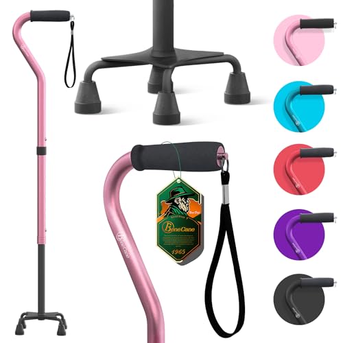 BeneCane Bastones de Altura Regulable con empuñaduras Blandas y Acolchadas para Hombres y Mujeres, Baston Plegables con pies robustos de 4 Puntas, Bastones con Espuma Blanda