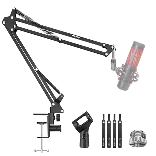 Marengo Mic Boom Arm Desk Microphone Stand Adapter Mic Holder Adjustable with 3/8\" to 5/8\" Screw for Blue Yeti Snowball, HyperX QuadCast, SoloCast, Yeti x and other Mics Black