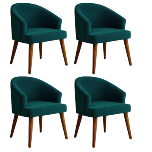 Image of WOODEN SPACE Velvetine Arm Chair for Living Room | Pure Sheesham Wood Legs & Premium Velvet Fabric | Vintage Accent Chair for Home & Office (Sea Blue Pack of 4)