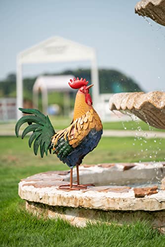 Statue de jardin coq en métal de 53 cm doré pour déco extérieure