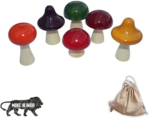 Gift Equals Love Handmade 6 PCS Wooden Pretend Play Toy Mushroom Set Kitchen Toy for Little Boys and Girls Non Toxic Handmade and Vegetable Painted with a Storage Bag (Mushroom)
