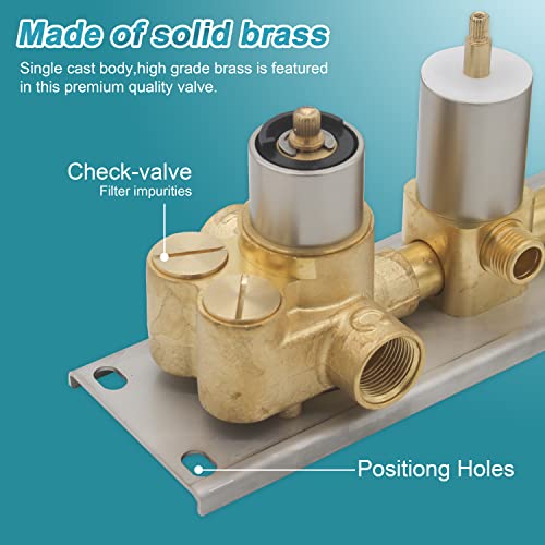 3 Way Shower Diverter Valve, 3 Outlets Multi Function Thermostatic Shower Brass Valve Can Run Simultaneously, Brushed Nickel #TOP6