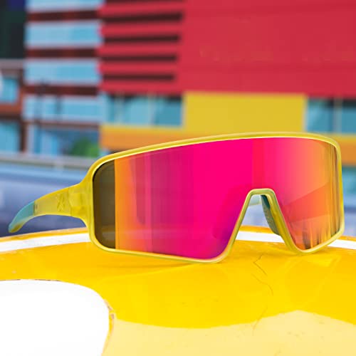 Maxjuli Youth Kids Polarized Sunglasses For Boys And Girls,Windproof Outdoor Baseball Sports Cycling Uv400 Protection Sun Glasses 7705(Yellow/Rose Pink) #TOP3