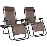 Flamaker Patio Zero Gravity Chair Outdoor Folding Lounge Chair Recliners Adjustable Lawn Lounge Chair with Pillow for Poolside, Yard and Camping (Brown)
