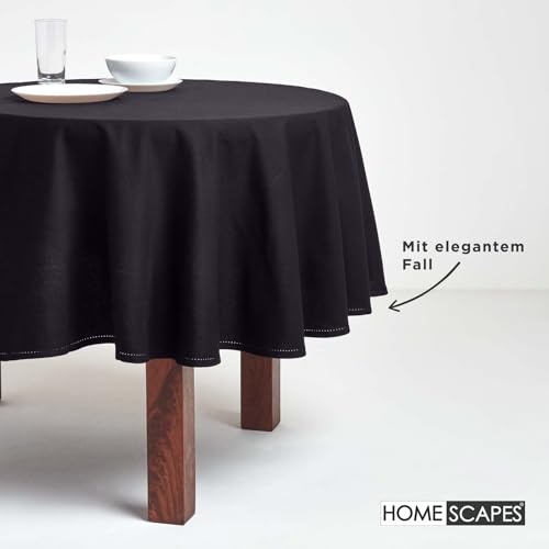 Homescapes Schwarze Tischdecke rund mit Hohlsaum aus 100% Baumwolle 178 cm, rundes Tischtuch, waschbar & pflegeleicht – Ansicht 6