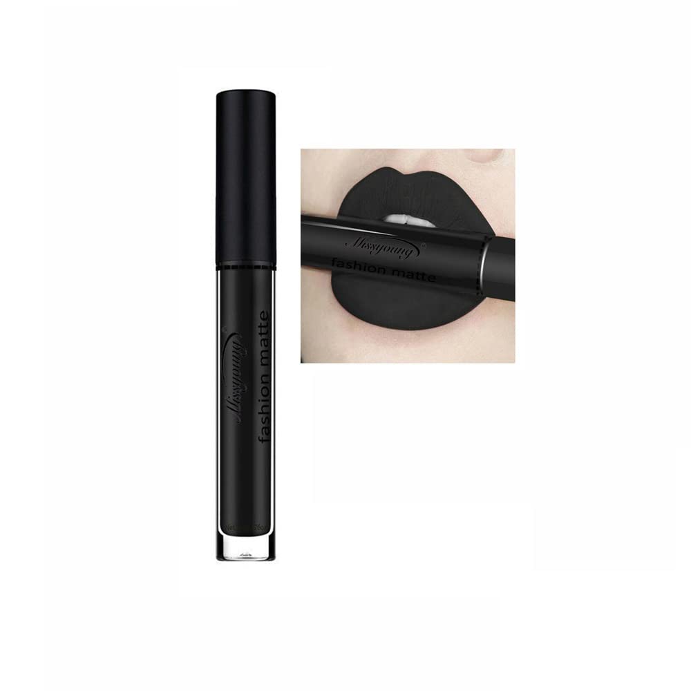 Black Lipstick Matte Long Lasting Smudge Proof Liquid Lipsticks, Lightweight Velvet Smooth Finish Goth Lip Gloss for Party Cosplay Wedding