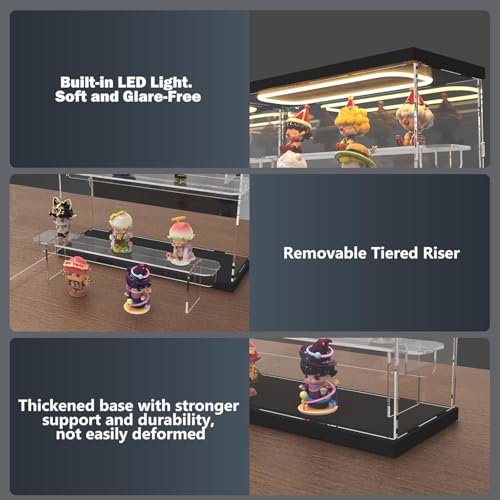 Vitrine en acrylique à 3 niveaux avec LED pour figurines Pop Mart