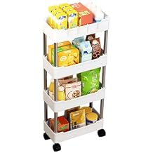 Rolling Utility Cart with Drawer 3/4 Tier, Utility Storage Organizer Storage Cart with Shelf & Lockable Wheels Multifunctional Storage Cart for Kitchen, Bathroom, Living Room White 3-Layers