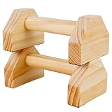 Wooden Push-up Bars, 1 Pair Non-slip Base Pushup Handles Stand, Home Workout Calisthenics Equipment, Push up Bracket Board with Ergonomical Handle, Wooden Parallettes Bars for Fitness Training