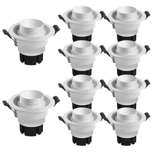 HUAYUSE 10 Pcs Recessed Spotlight Round Retrofit Baffle Trim Focus Adjustment Eyeball Light 15 to 60 Degree Beam Aluminum Downlight Cut Size 95Mm(White)