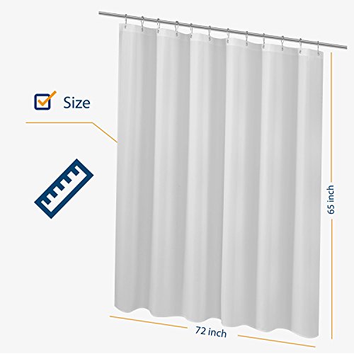 Image of N&Y HOME Short Fabric Shower Curtain Liner 72 x 65 Shorter Length, Hotel Quality, Washable, Water Repellent, White Bathroom Curtains with Grommets, 72x65