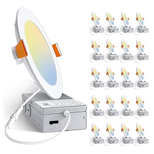 Amico 20 Pack 6 Inch 5CCT Ultra-Thin LED Recessed Ceiling Light with Junction Box, 2700K/3000K/3500K/4000K/5000K Selectable, 12W Eqv 110W, Dimmable Can-Killer Downlight, 1050LM Wafer Lighting - ETL