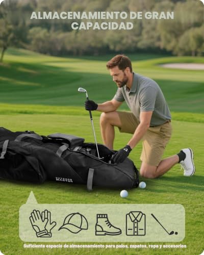 Miniatura 4 de Outdoormaster Bolsa De Viaje Acolchada De Golf Con Ruedas Reforzadas, 900d Oxford Resistente Al Desgaste E Impermeable, Bolsa De Viaje De Golf De Lado Suave, Compartimento Para Zapatos Y Accesorios