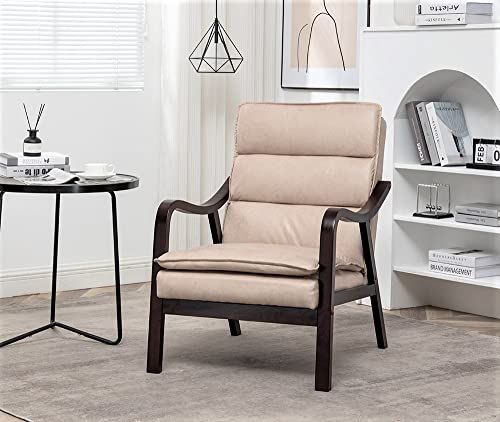 Container Furniture Direct Mid Century Modern Accent Chair For Living Room, Bedroom Or Office-Retro-Styled Armchair With Solid Wood Frame And Plush Cushioning, Spotted Microfiber, Light Camel #TOP7