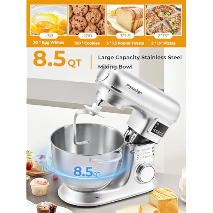 Stand Mixer 8-IN-1 8.5 Qt 2000W Multifunctional Fermentation Electric Kitchen Mixer 6 Speed Tilt-Head with Stainless Steel Bowl, 1.5L Glass Jar Meat Grinder Dough Hook Whisk Pasta Attachment