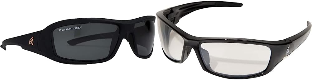 EDGE TXB236 Brazeau Torque Polarized Wrap-Around Safety Glasses & SR111AR Reclus Wrap-Around Safety Glasses, Anti-Scratch, Non-Slip, UV 400, Military Grade, ANSI/ISEA & MCEPS Compliant, 5.04" Wide
