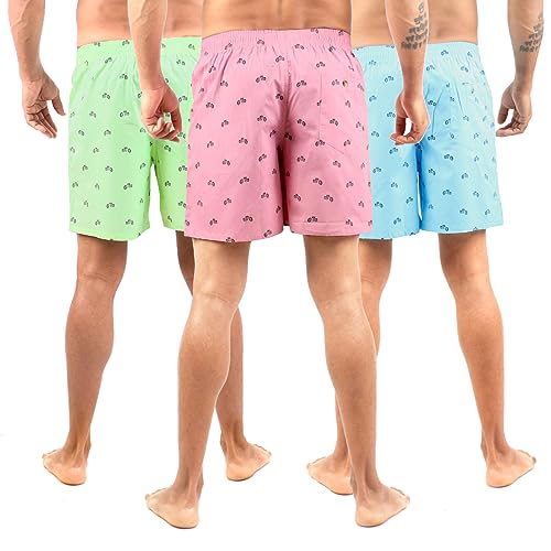 Image of ALPHABETS Men's Cotton Regular Striped Boxer Briefs (Pack of 3) Light Green, Pink, Blue