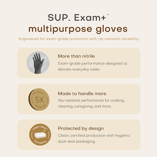 SUP Powder-Free Nitrile Exam Gloves, 100 Count, Food Safe Latex-Free Medical Non-Sterile Cooking Disposable Glove, Black (Medium)