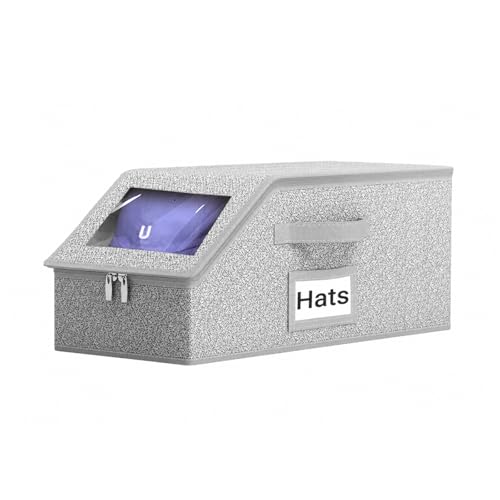 BINBE Baseball Cap Storage Stackable Cap Hat Storage with Carrying Handles & Lid Dust-Proof Grey