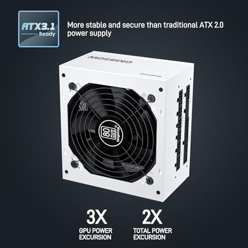 Image of Segotep GM850 White Power Supply 850W, PCIe 5.1 & ATX 3.1 Full Modular 80 Plus Gold PSU for NVIDIA RTX 40 /50 Series and AMD Graphics Cards, Japanese 105C Capacitor