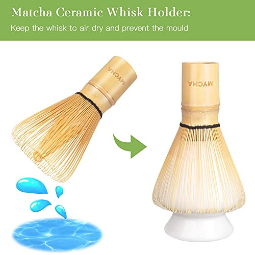 Mycha Matcha Tea Set, Japanese Tea Set, Matcha Whisk, Traditional Scoop, Matcha Bowl, Ceramic Whisk Holder,Sifter,Handmade Matcha Ceremony Kit For Traditional Japanese Tea Ceremony (White) #TOP3